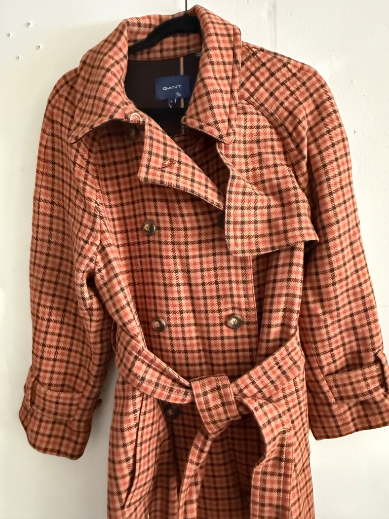 Gant Golden Orange Plaid Check Trench Coat Belted Double-Breasted-Medium — image 5 of 6